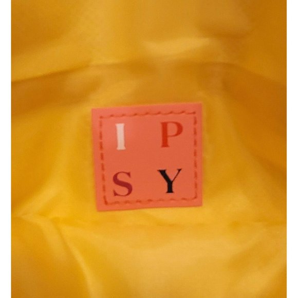 Ipsy Glam Bag Makeup Sept. 2021 Yellow Plaid GOLD button Foe Brown Leather flap - Picture 5 of 5